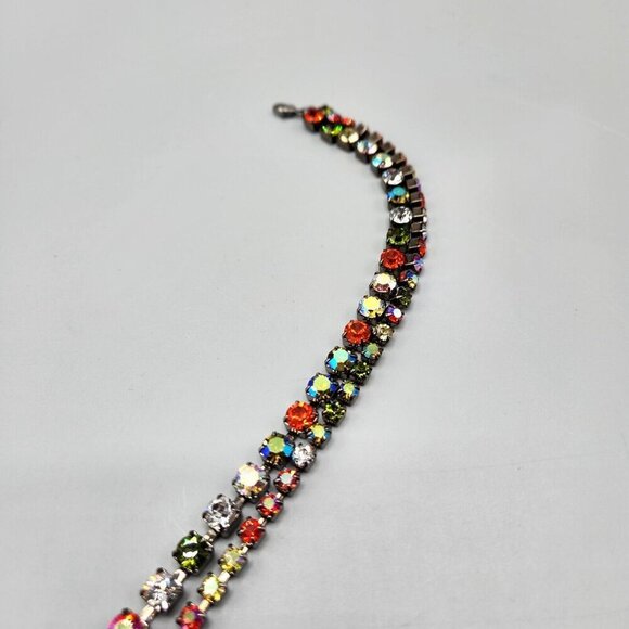 Rainbow Rhinestone Bracelet & Choker Aurora Borealis Silver Tone Brilliant Set - Picture 10 of 13